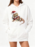 Women's Hoodie Festive Holiday Lizard With Santa Hat And Scarf Among Snowdrifts Lizard