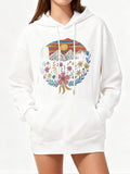 Women's Hoodie Blooming Wildflowers And Mountains Under Sunlight With Laurel Wreath Hoodie