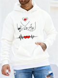 Men's Hoodie Heartbeat With Two Linked Hands Among Red Hearts Hoodie