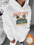 Men's Hoodie Salty Day With Palms Sunset Over Shimmering Ocean And Soaring Birds Beach