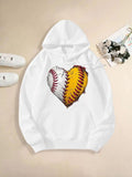 Women's Hoodie Divided Heart With Torn Baseball And Yellow Softball Graphic Hoodie
