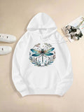 Women's Hoodie Bright Botanical Wings With Green Leaves Surrounding A Dragonfly