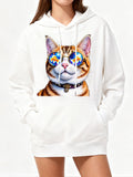 Women's Hoodie Colorful Reflections In Sunglasses With Playful Orange Tabby Cat