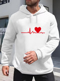 Men's Hoodie Red Heartbeat Line And Bold Red Heart Graphic Hoodie