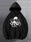 Men's Hoodie Vintage Tentacles Spreading Across Hoodie Among Textured Lines Octopus