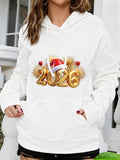 Women's Hoodie Golden Festive Holiday Cheer With Santa Hat Garland 2026