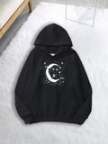 Women's Hoodie Night Sky Crescent Moon Surrounded By Stars Under Shimmering Paint Effect Moon