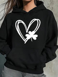 Women's Hoodie Hand Drawn Heart With Bold White Outlined Clover