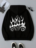 Men's Hoodie Retro Flames With Burning White Fire And Classic Motorcycle