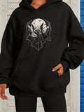 Women's Hoodie Surreal Nocturnal Flight With Full Moon Surrounded By Mysterious Bats