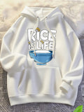 Women's Hoodie Rice Is Life Blue Porcelain Bowl With Floating Steaming Grains Of Rice
