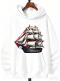 Men's Hoodie Vintage Classic Sailing Ship With Billowing Sails Among Calm Blue Waters Ship