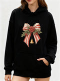 Women's Hoodie Vintage Christmas Bow With Holly Leaves And Golden Bell