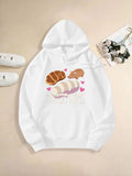 Women's Hoodie Pink Hearts Among Delicious Breads And Fluffy Croissant