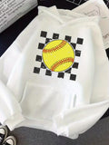 Men's Hoodie Bold Checkerboard Pattern With Vibrant Yellow Softball Graphic Softball