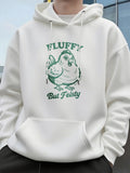 Men's Hoodie Fluffy But Feisty With Green Cartoon Style Chicken Illustration Hoodie