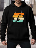 Men's Hoodie Retro Colorful Sunset Stripes Behind Silhouette Of Windsurfing Sailboat