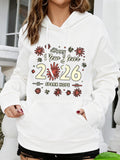 Women's Hoodie Happy New Year 2026 With Decorative Floral Pattern And Festive Hopeful Text Hoodie