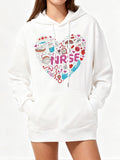 Women's Hoodie Nurse Medical Icons And Colorful Pattern Inside Heart