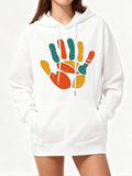 Women's Hoodie Colorful Abstract Segmented Handprint With Artistic Geometric Shapes Featuring Bold Lines Hand