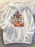 Women's Hoodie Give Thanks Surrounded By Autumn Leaves Pumpkins And Wooden Cross