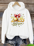 Women's Hoodie Happy New Year With Golden Ornaments Festive Holiday Bow And Sparkling Accents Hoodie