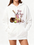Women's Hoodie Pink Ribbon With Coconut And Lemons Surrounded By Makeup Accessories