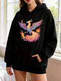 Women's Hoodie Glowing Multicolored Flames Among Soaring Mystical Phoenix Bird