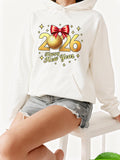 Women's Hoodie Happy New Year With Red Bow And Golden Ornaments Hoodie