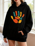 Women's Hoodie Colorful Abstract Pattern With Broken Segments Forming A Large Hand