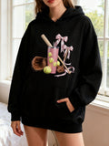 Women's Hoodie Pink Ribbons With Baseball Bat And Mitt Surrounded By Green Tennis Balls