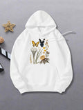 Women's Hoodie Butterflies Hovering Above Wild Blooming Meadow Flowers