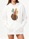 Women's Hoodie Colorful Festive Feathers With Simple Bold Shapes Playful Turkey