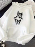 Men's Hoodie Sitting Cat With Expressive Eyes On Soft White Hoodie
