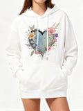 Women's Hoodie Blue Heart With Watercolor Wildflowers And Garden Leaves Surrounded By Blossoms Heart