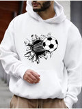 Men's Hoodie Dynamic Shattered Wall With Flying Soccer Ball Illustration