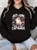 Women's Hoodie Just A Girl Who Loves Blossoming Pink Hearts With Colorful Gentle Capybara