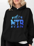 Women's Hoodie Blue Mountain Landscape With Trees And Cyclist Under Twilight MTB