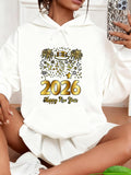 Women's Hoodie Happy New Year 2026 With Glittering Stars And Festive Fireworks Celebration Hat