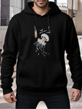 Men's Hoodie Moonlight Reflections With Gentle Waves And Floating Jellyfish