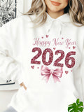 Women's Hoodie Happy New Year Glitter Pink Ribbon Among Tiny Hearts Bow