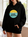 Women's Hoodie Hello Summer Stylized Rising Sun Over Turquoise Waves Hoodie