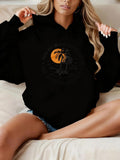 Women's Hoodie Orange Sunset With Tall Palm In Silhouetted Circle Under Dark Sky Tree