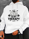 Men's Hoodie The Gym Is My Therapy Bold Text With Barbell Graphic