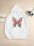 Women's Hoodie Delicate Garden With Blossoming Flowers And Colorful Wings Butterfly