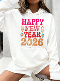 Women's Hoodie Happy New Year Colorful Festive Elements And Playful Typography Hoodie