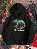 Women's Hoodie Panther Chameleon With Vibrant Colors Sitting On A Branch