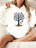 Women's Hoodie Colorful Butterflies Flying Around A Tree With Autumn Leaves Tree