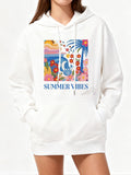 Women's Hoodie Summer Vibes Vibrant Palm Trees With Blue Ocean And Colorful Flowers