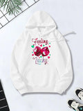 Women's Hoodie Feeling Lucky Playful Hearts With Cartoon Red Dice Surrounded By Sparkling Details